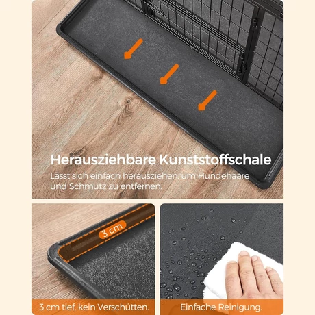 Nagy teherbírású kutyaketrec, hordozható ketrec 107x70x74,9 cm, fekete | FEANDREA
