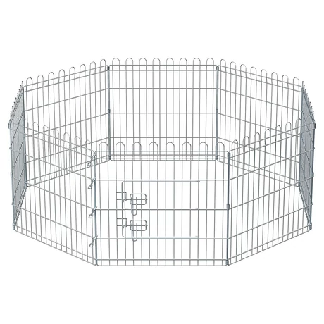 Kutya kennel, kutyaketrec, 61 cm magas, összecsukható kifutó 8 paneles, ezüst | VASHOME
