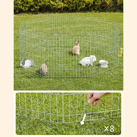 Kutya kennel, kutyaketrec, 61 cm magas, összecsukható kifutó 8 paneles, ezüst | VASHOME