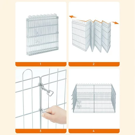 Kutya kennel, kutyaketrec, 61 cm magas, összecsukható kifutó 8 paneles, ezüst | VASHOME