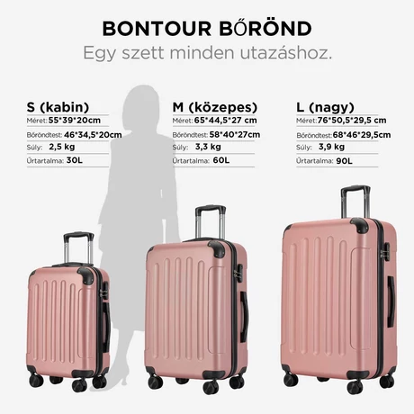 BONTOUR VERTICAL 4 Kerekes Közepes Bőrönd 65x44,5x27cm, M méretű, Rose gold