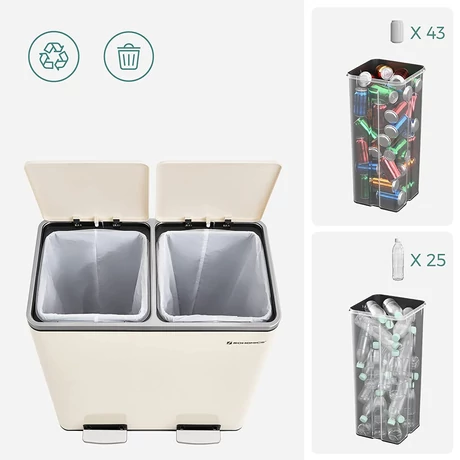 Fém pedálos soft close szemetes,15 db szemeteszsákkal, felhőfehér