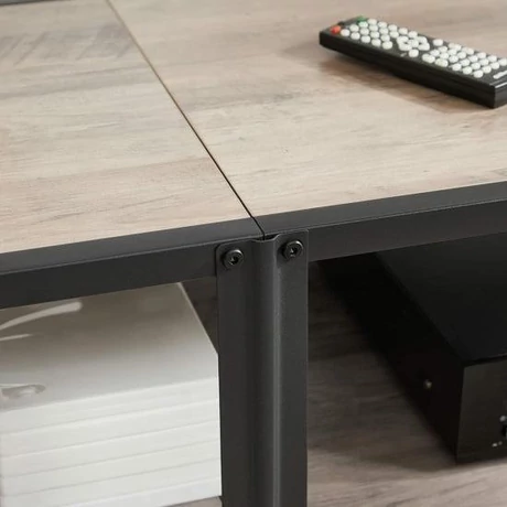 TV szekreny, TV-asztal polcokkal, acélkerettel, 140 x 52 x 39 cm, greige és fekete