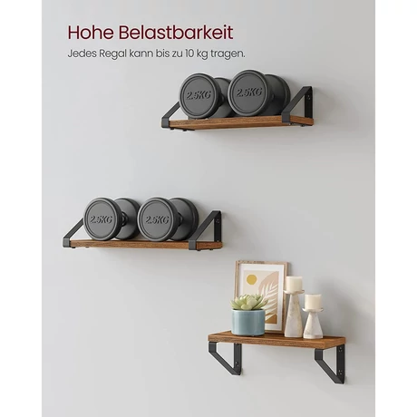 Falipolc, ipari stílusú úszópolc, rusztikus barna (3 db)
