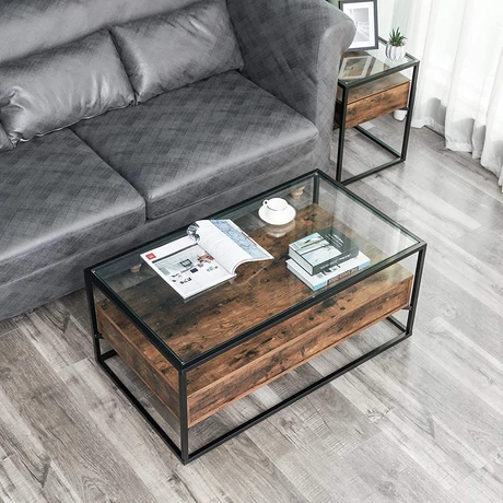 Üveges dohányzóasztal Rusztikus stílusú 106 x 57 x 45 cm