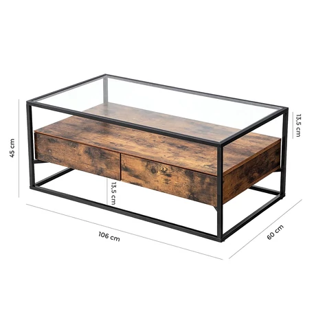 Üveges dohányzóasztal Rusztikus stílusú 106 x 57 x 45 cm