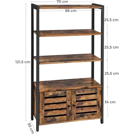 Könyvespolc, tárolószekrény 3 polccal 70 x 30 x 121,5 cm, rusztikus barna