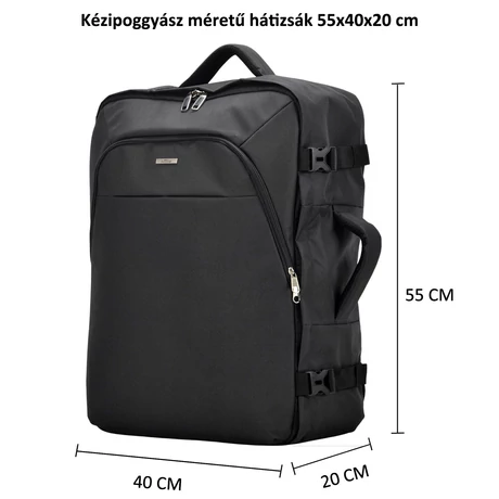 BONTOUR AIR Utazó Hátizsák, Kabin méretű Kézipoggyász 55x40x20cm, Fekete Színben