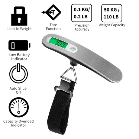BONTOUR Bőröndmérleg, digitális kézi mérleg, LCD kijelző, maximum 50 kg