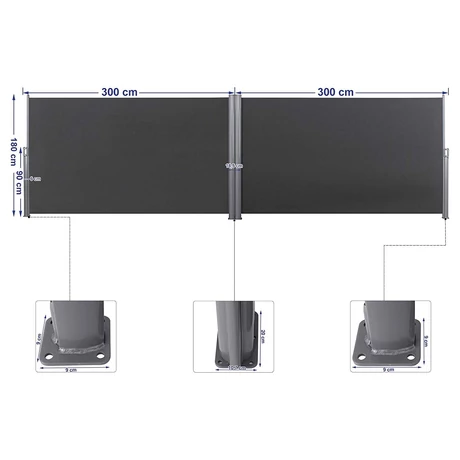 Kétoldalas napellenző, 1,8 x 6 m (H x M) antracit