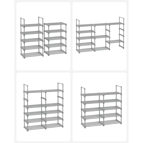 10 polcos cipőtartó, cipőtároló polc 174x45x30cm, szürke