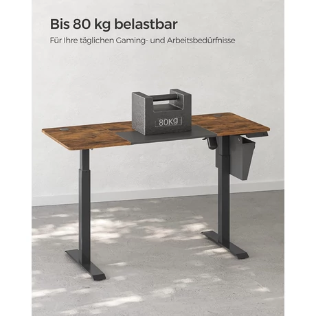 Állítható magasságú elektromos íróasztal 140 x 60 x (72-120) cm, vintage barna/fekete