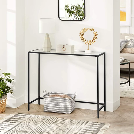 Konzolasztal edzett üveg, lerakóasztal állítható lábakkal, 100x35x80 cm, fekete