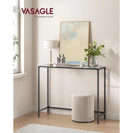 Konzolasztal edzett üveg, lerakóasztal állítható lábakkal, 100x35x80 cm, fekete