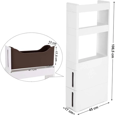 műanyag tároló fiókok kekkel, tárolókocsi 2 fiókkal, 45x17x106,5 cm, fehér