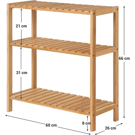 Bambusz fürdőszoba polc, tároló polc 60 x 26 x 66 cm, natúr