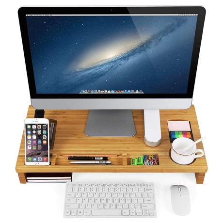 Monitor állvány, bambusz asztali rendező, 60 x 30,2 x 8,5 cm