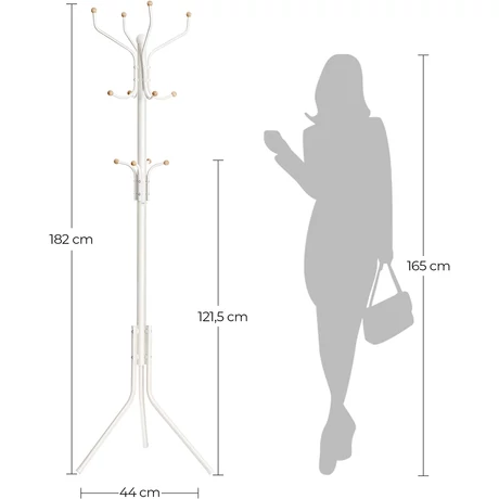 Álló fogas, erős fém kabáttartó, 182 cm magas, fehér