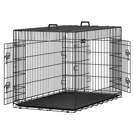 2 ajtós összecsukható ketrec 122 x 81 x 76 cm, XXL szállítóketrec, fekete