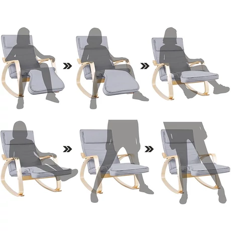 Hintaszék, relaxációs szék 5 irányban állítható lábtartó, világosszürke