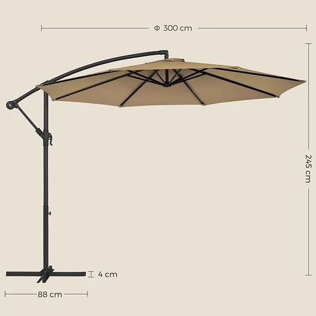 Napernyő Ø 300 cm, kerti napernyő, taupe