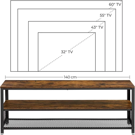 TV szekrény, Rusztikus TV állvány 140 x 40 x 52 cm rusztikus barna
