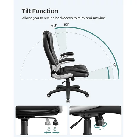 Magas háttámlájú irodaszék, ergonomikus vezetői szék összecsukható kartámasszal, fekete