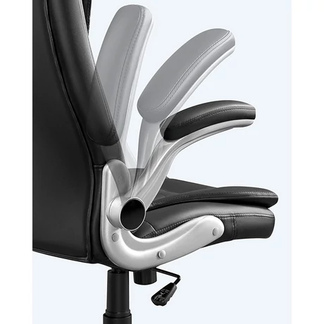 Magas háttámlájú irodaszék, ergonomikus vezetői szék összecsukható kartámasszal, fekete