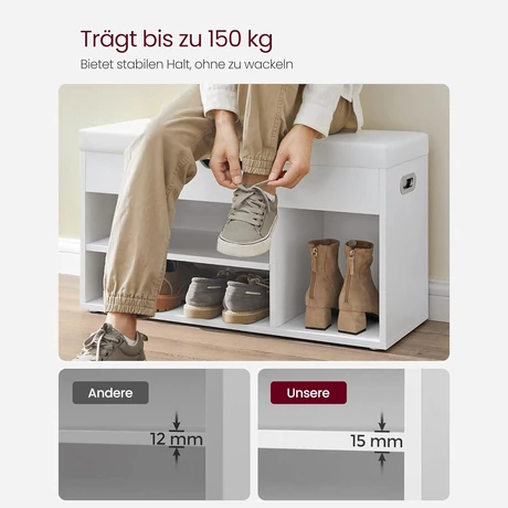 Cipőpad, párnázott cipőpad 3 nyitott rekesszel, fehér