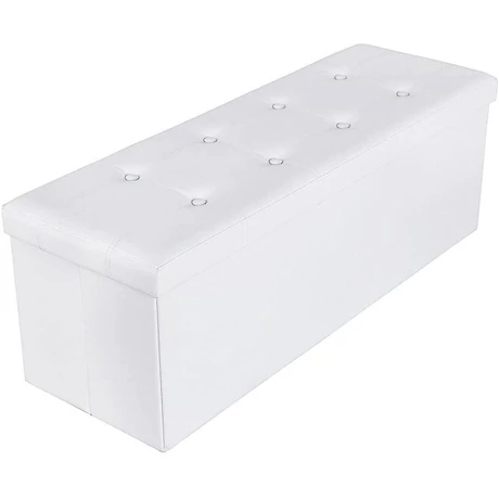 Puff 38 x 110 x 38 cm, műbőr összecsukható tároló ottomán pad, fehér