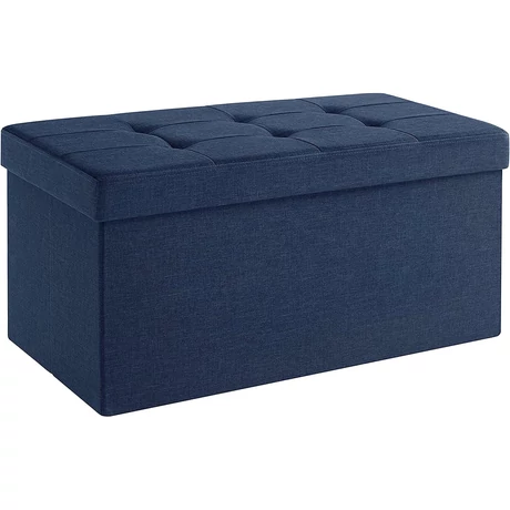 Puff, összecsukható párnázott tároló ottomán pad 80 L, sötétkék 76x38x38 cm