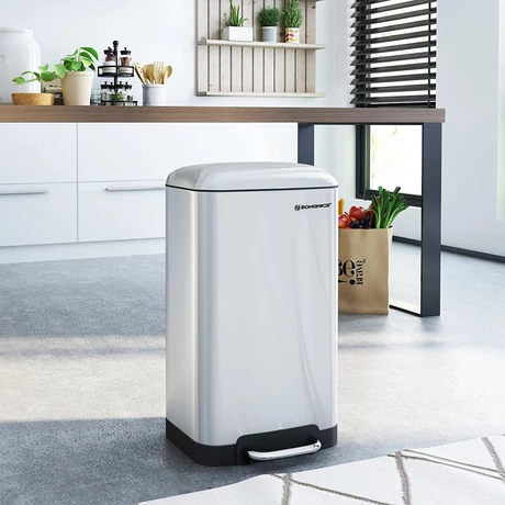 Pedálos szemetes, rozsdamentes konyhai szemetes 30L, ezüst