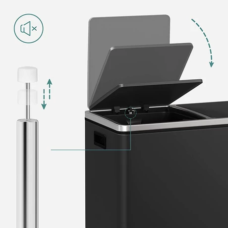 Légmentes fém pedálos dupla szemetes 2 x 30L, 15 szemeteszsákkal, fekete