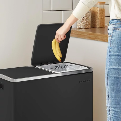 Légmentes fém pedálos dupla szemetes 2 x 30L, 15 szemeteszsákkal, fekete