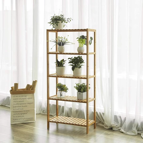 Bambusz fürdőszobai tároló, 5 szintes tároló polcok 60 x 26 x 130 cm