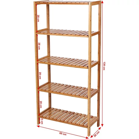 Bambusz fürdőszobai tároló, 5 szintes tároló polcok 60 x 26 x 130 cm