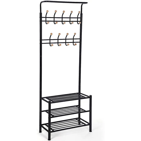 Bejárati Ruhafogas, Ruhaállvány cipőtárolóval 187cm, fekete