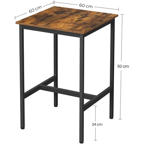 Szögletes magas bárasztal 60 x 60 x 90 cm, rusztikus barna és fekete