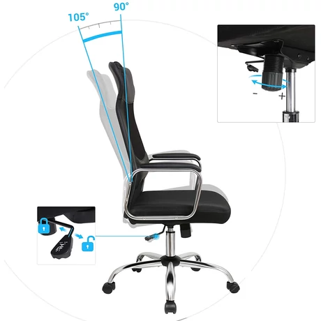 SONGMICS irodai szék, ergonomikus számítógékszék, fejtámlával és deréktámasszal, magasságállítható, fekete