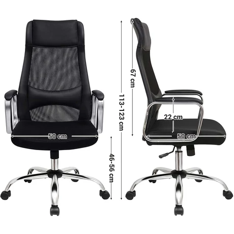 SONGMICS irodai szék, ergonomikus számítógékszék, fejtámlával és deréktámasszal, magasságállítható, fekete