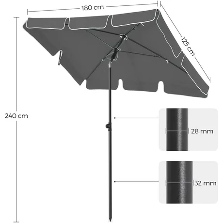négyszögletes erkélyes napernyő 1,8 x 1,25 m, UPF 50+ védelem