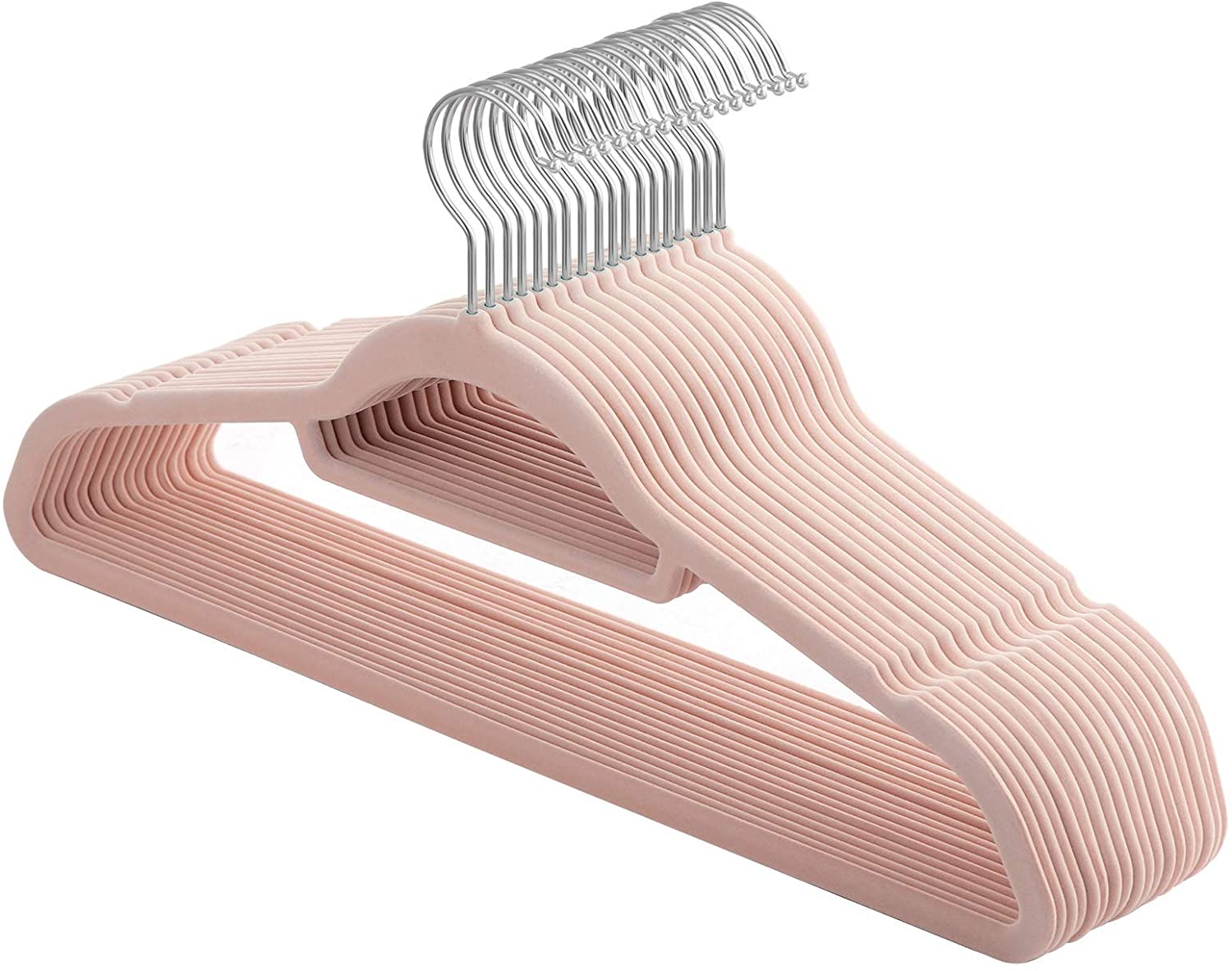 SONGMICS Csúszásmentes bársony akasztók nyakkendőrendezővel 20 db világos rózsaszín