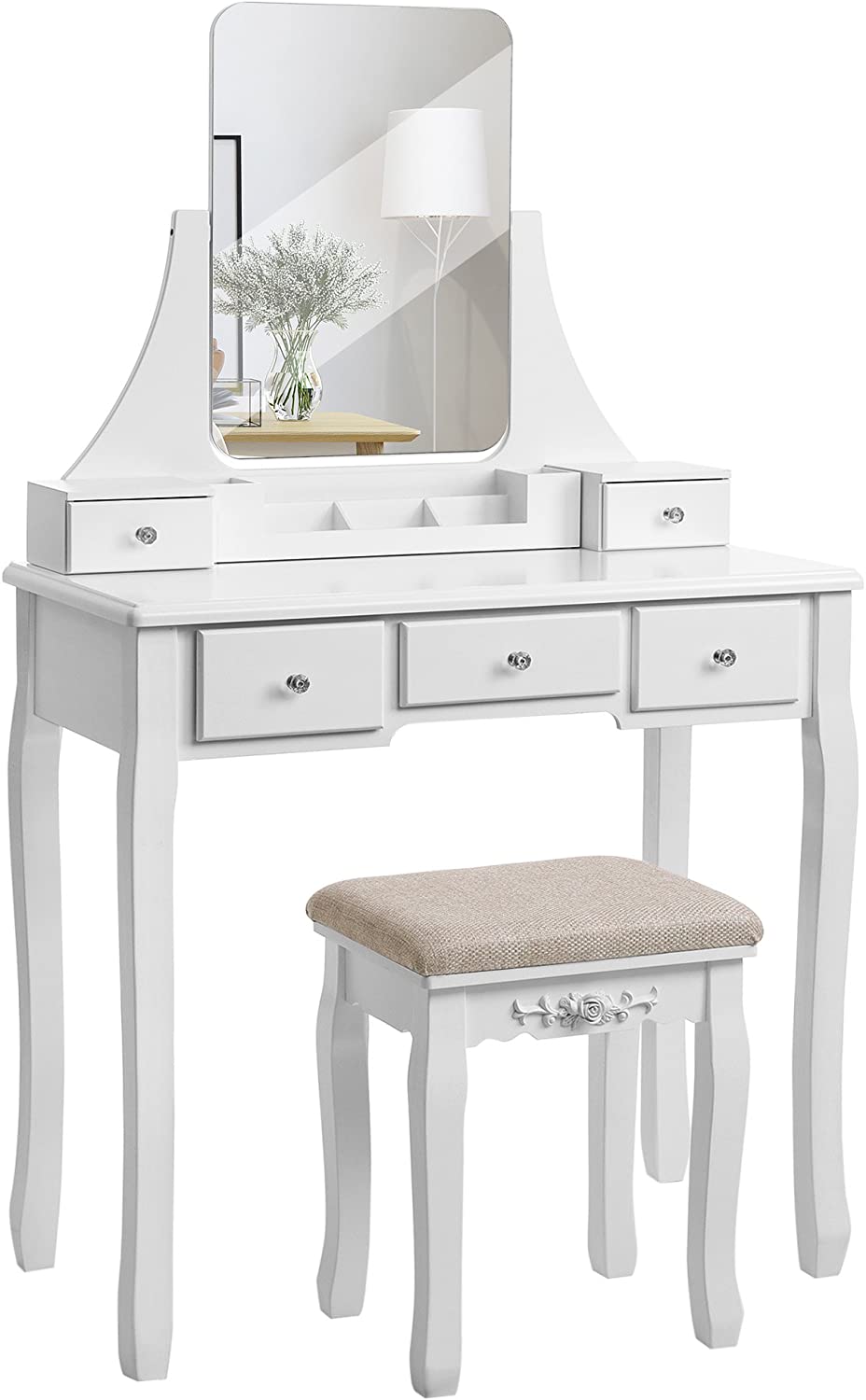 fésülködő asztal készlet keret nélküli tükörrel 80 x 40 x 137,5 cm, fehér