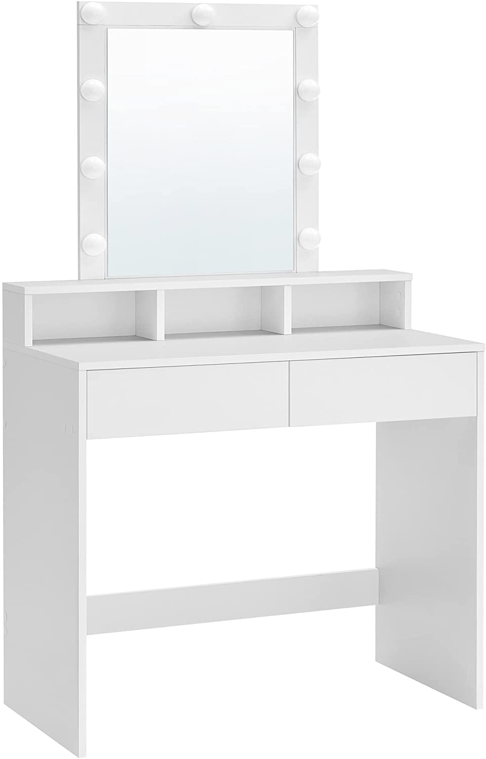 VASAGLE Fésülködőasztal tükörrel és izzókkal, 80 x 145 x 40 cm, fehér