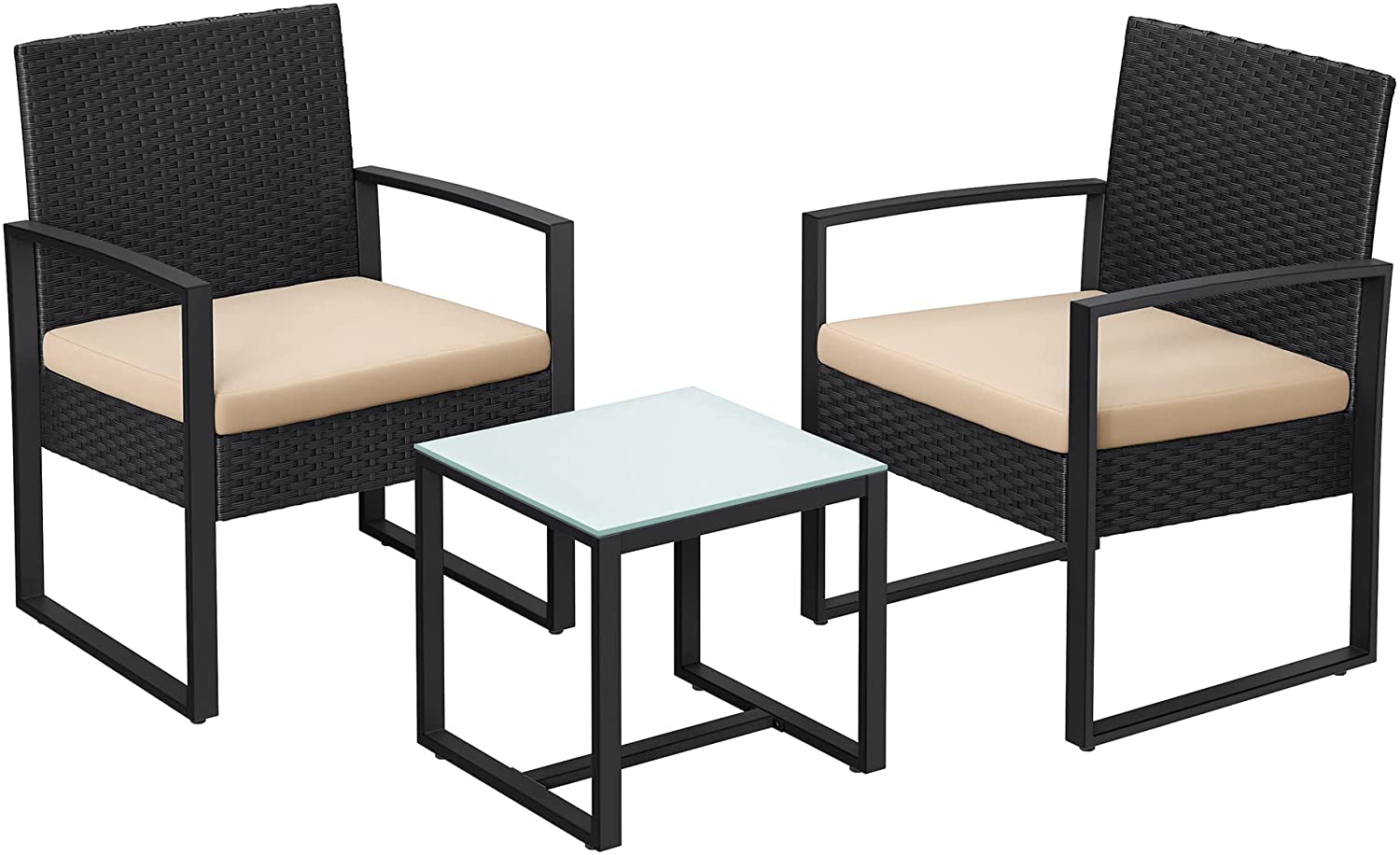 Kerti bútor garnitúra, 1 asztal és 2 db szék, 40 x 39 x 40 cm, fekete/bézs